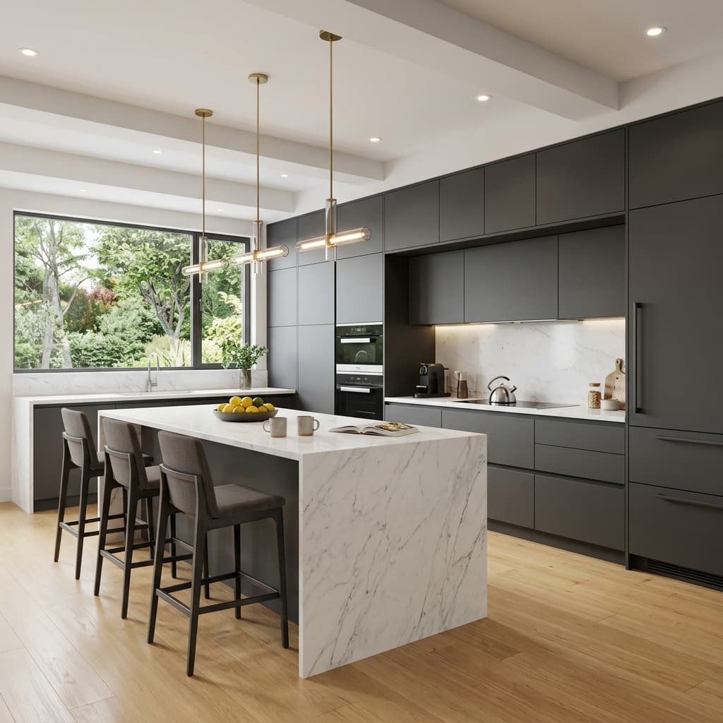 Glossy Grey Modular Kitchen