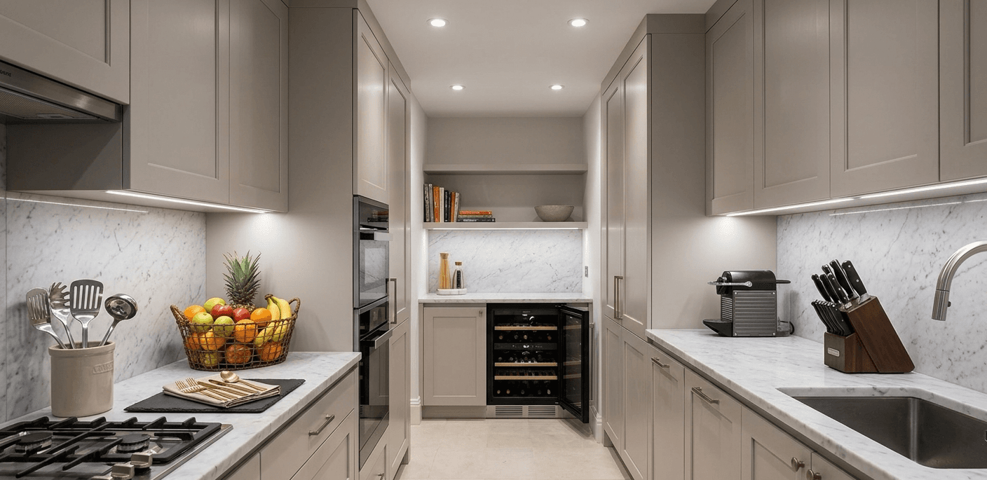 Handleless parallel kitchen