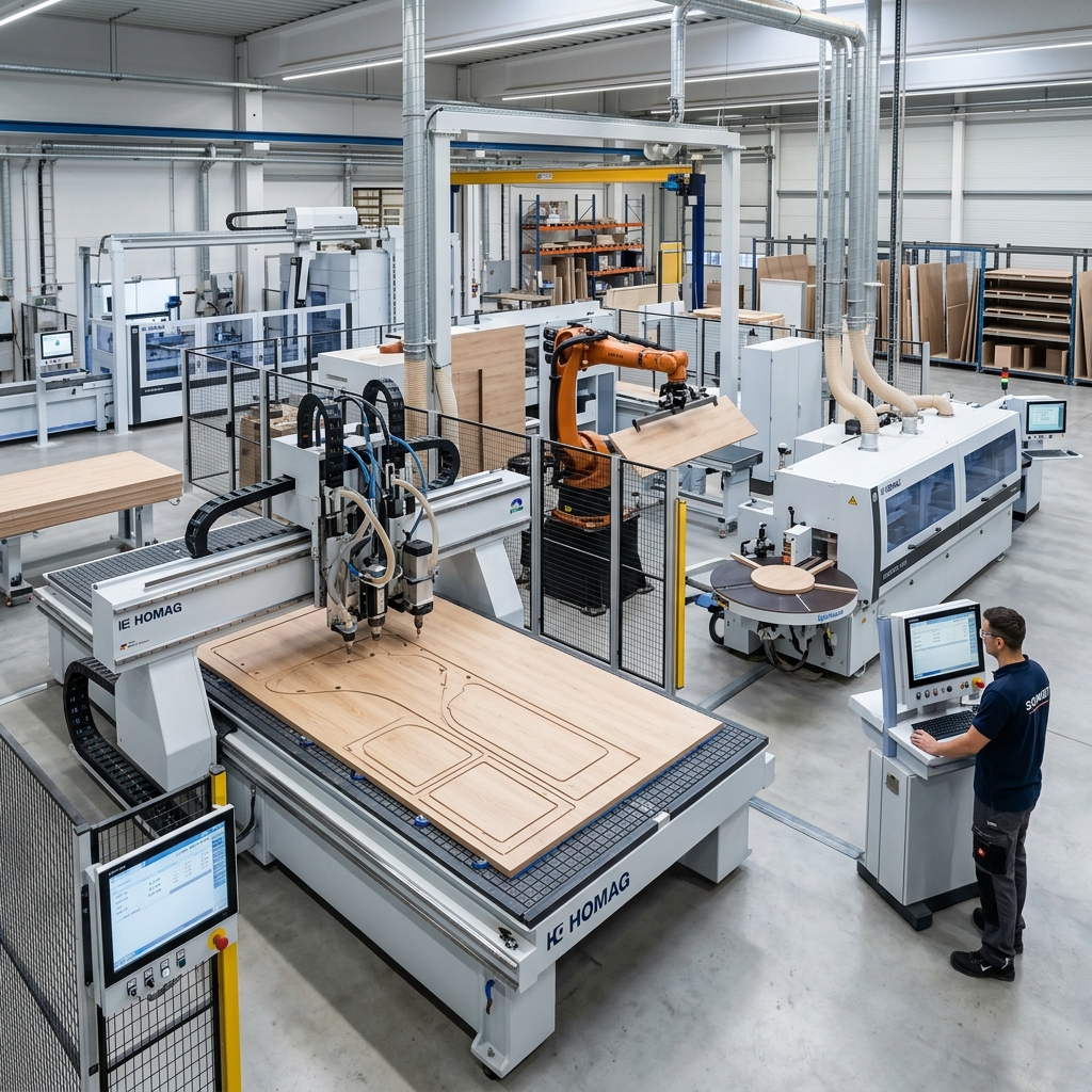 State-of-the-art precision woodworking factory floor
